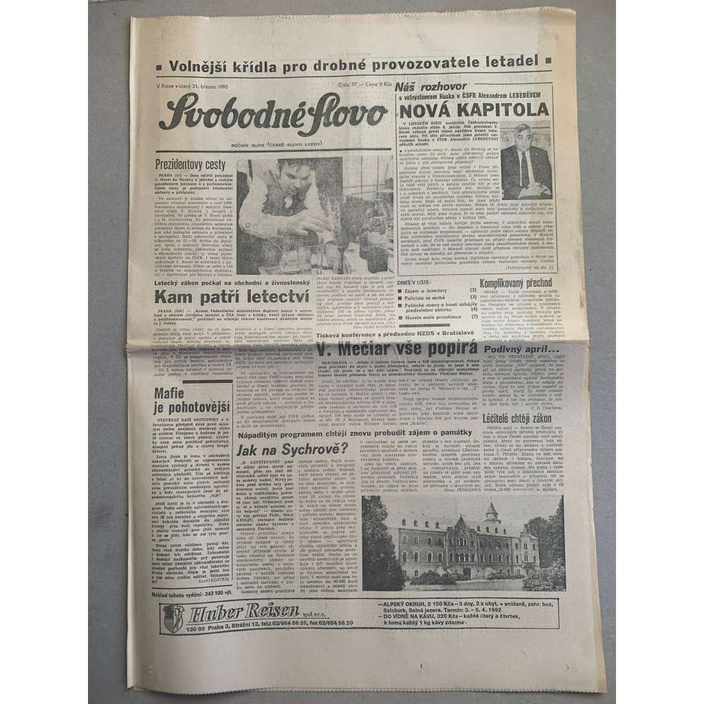 Svobodné slovo (31.3.1992) - staré noviny