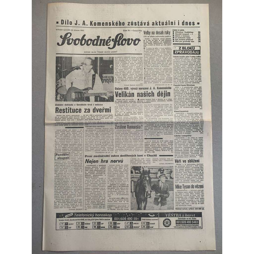 Svobodné slovo (30.3.1992) - staré noviny