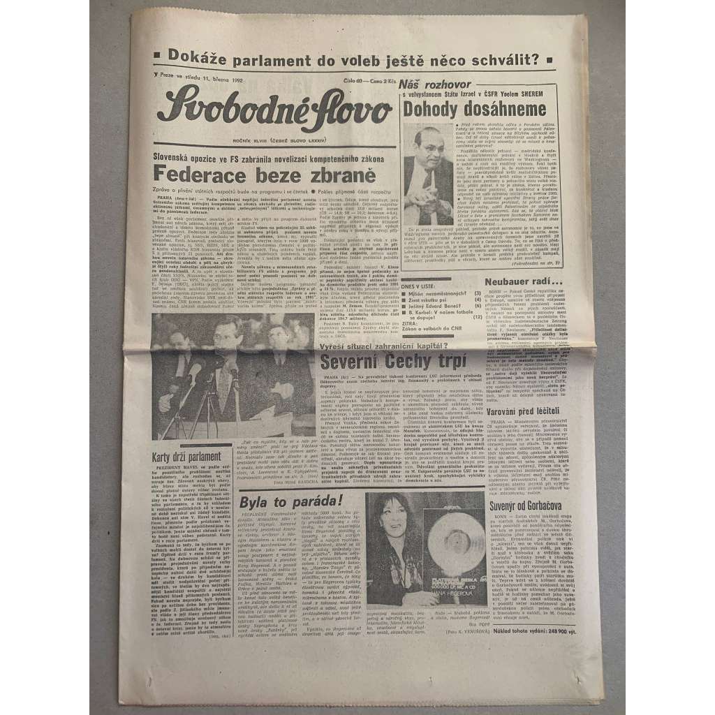 Svobodné slovo (11.3.1992) - staré noviny