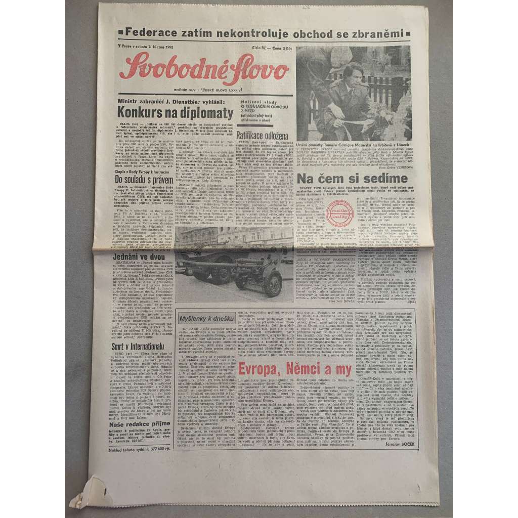 Svobodné slovo (7.3.1992) - staré noviny