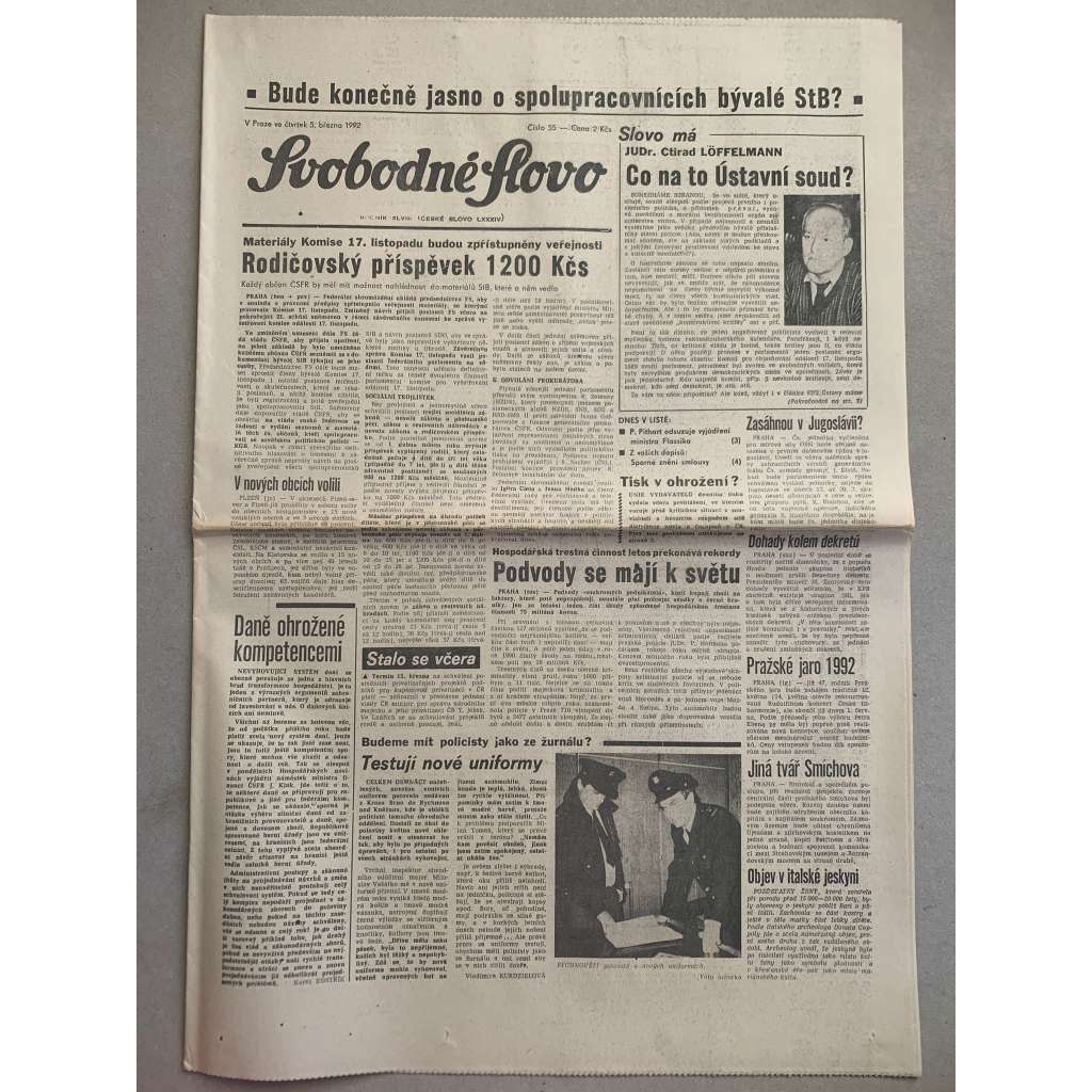 Svobodné slovo (5.3.1992) - staré noviny