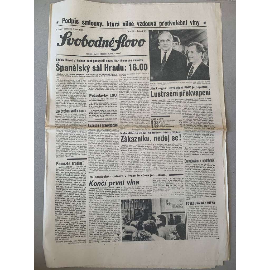 Svobodné slovo (28.2.1992) - staré noviny