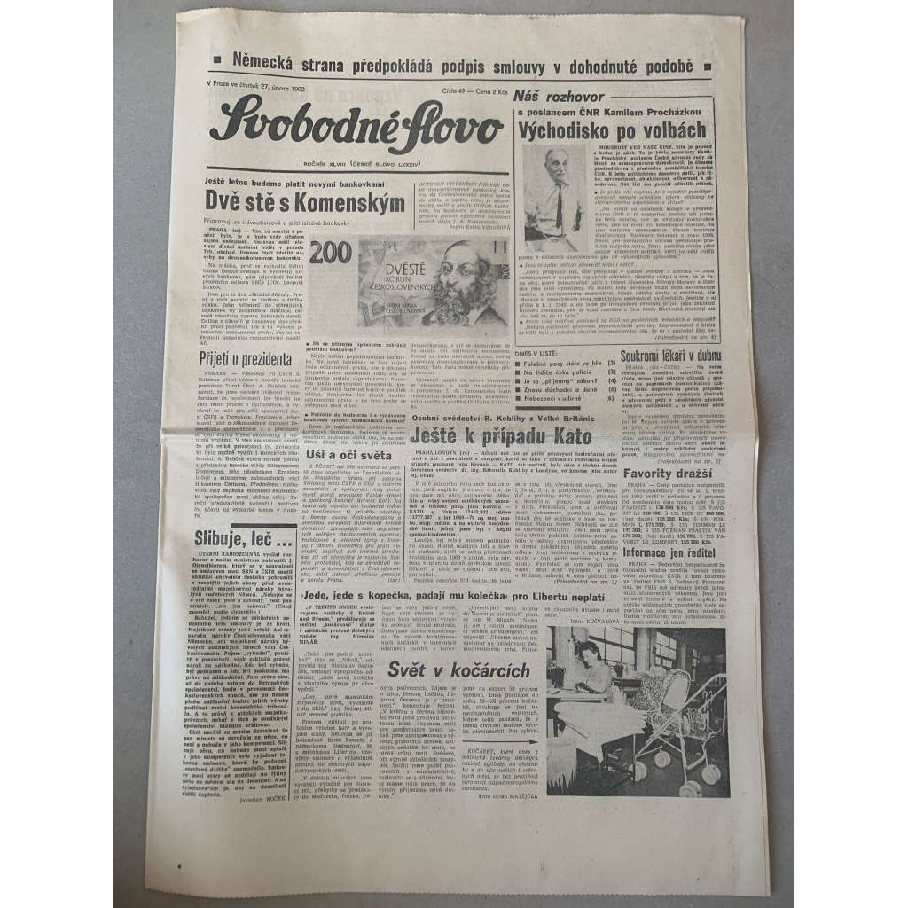Svobodné slovo (27.2.1992) - staré noviny