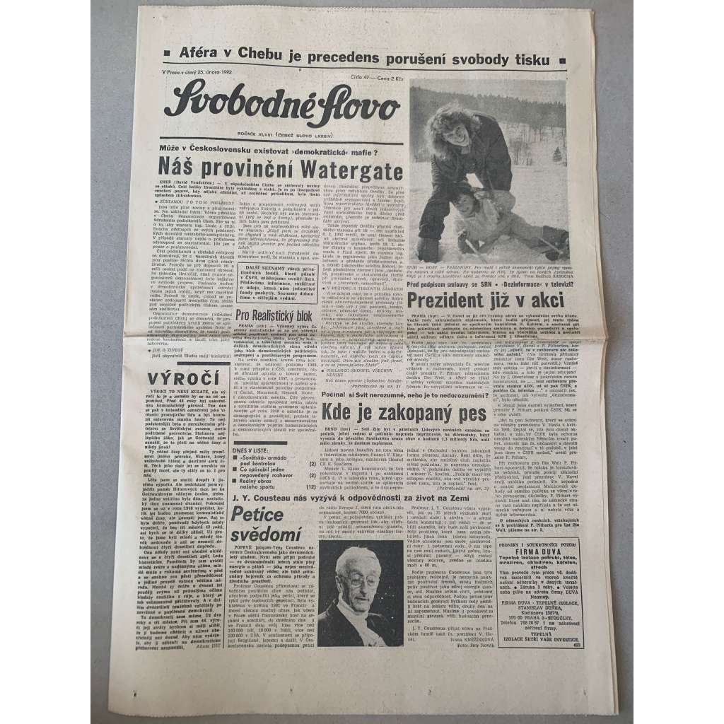 Svobodné slovo (25.2.1992) - staré noviny