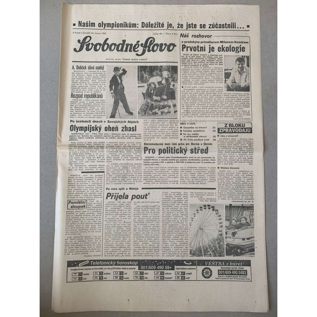 Svobodné slovo (24.2.1992) - staré noviny