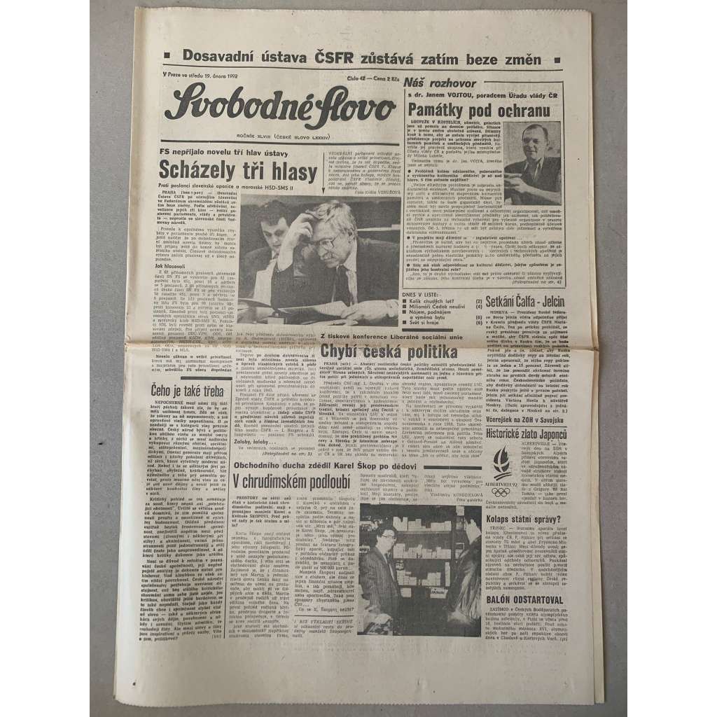 Svobodné slovo (19.2.1992) - staré noviny