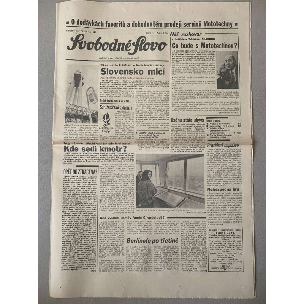 Svobodné slovo (18.2.1992) - staré noviny