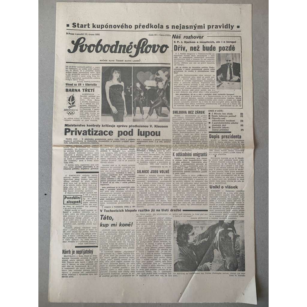 Svobodné slovo (17.2.1992) - staré noviny