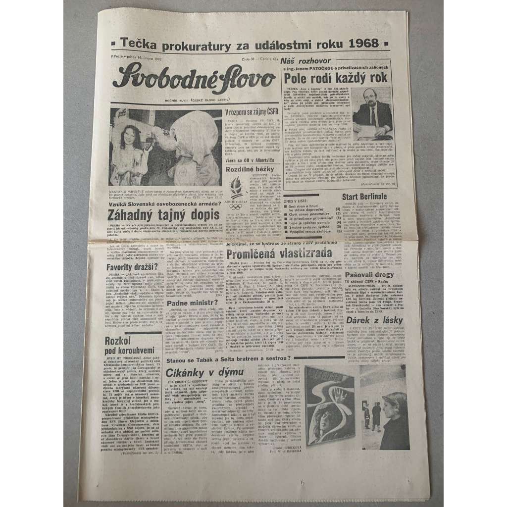 Svobodné slovo (14.2.1992) - staré noviny
