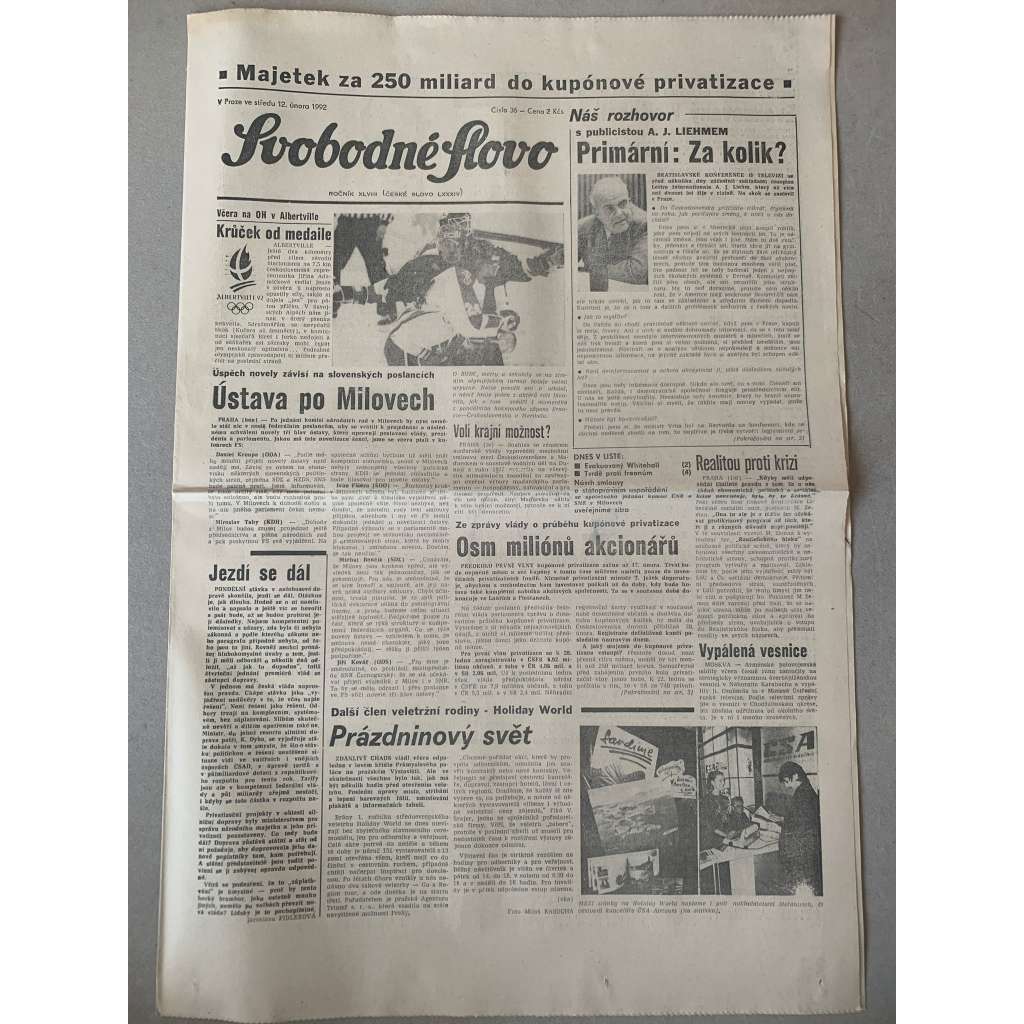 Svobodné slovo (12.2.1992) - staré noviny