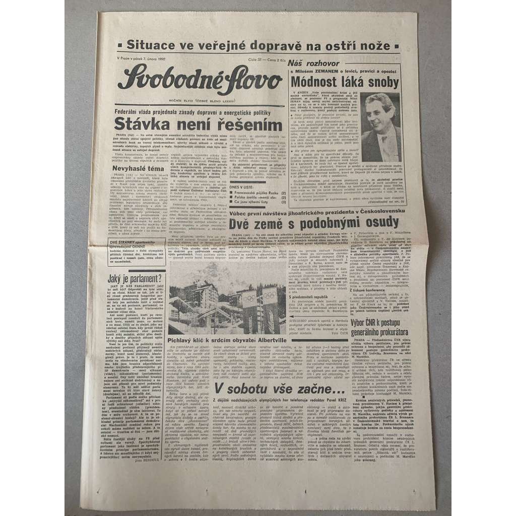 Svobodné slovo (7.2.1992) - staré noviny