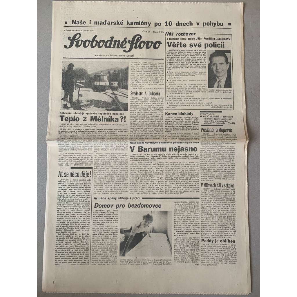 Svobodné slovo (6.2.1992) - staré noviny