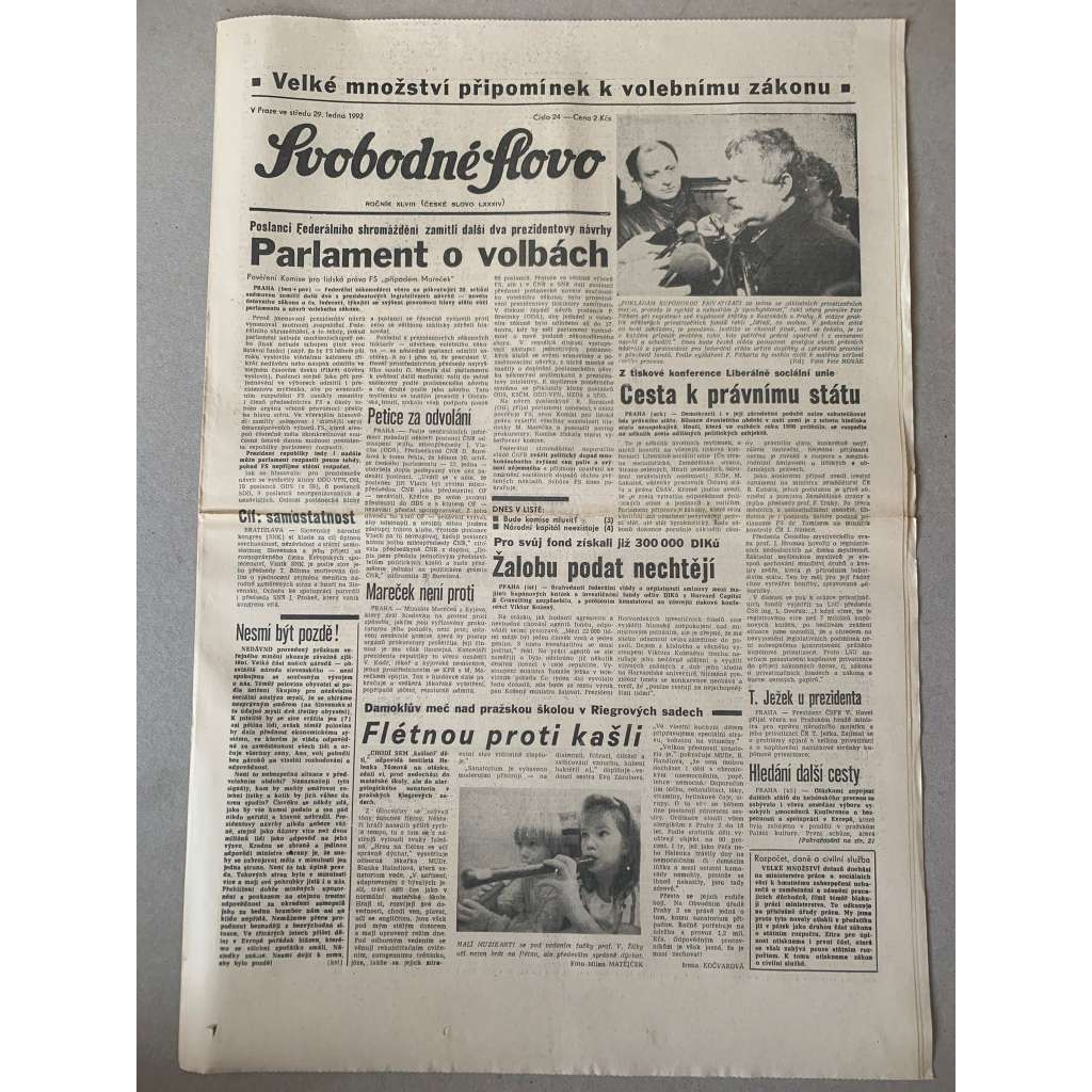 Svobodné slovo (29.1.1992) - staré noviny