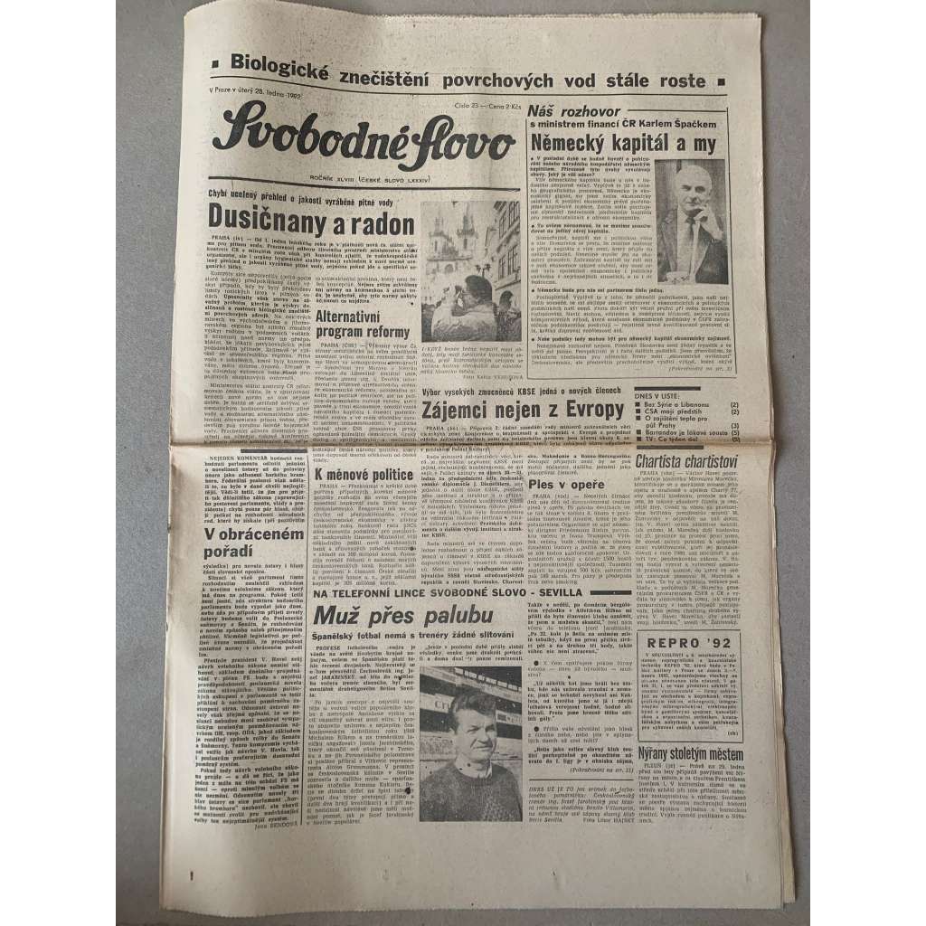 Svobodné slovo (28.1.1992) - staré noviny
