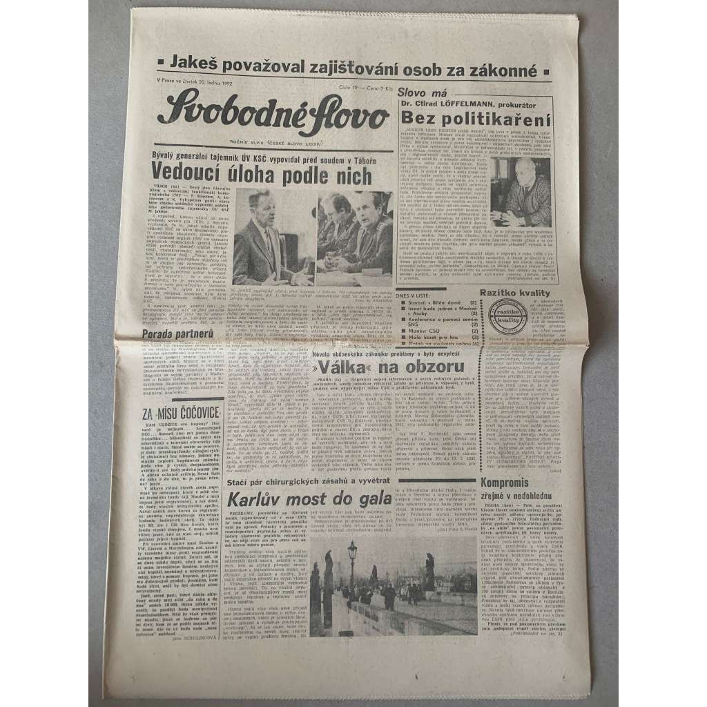 Svobodné slovo (23.1.1992) - staré noviny