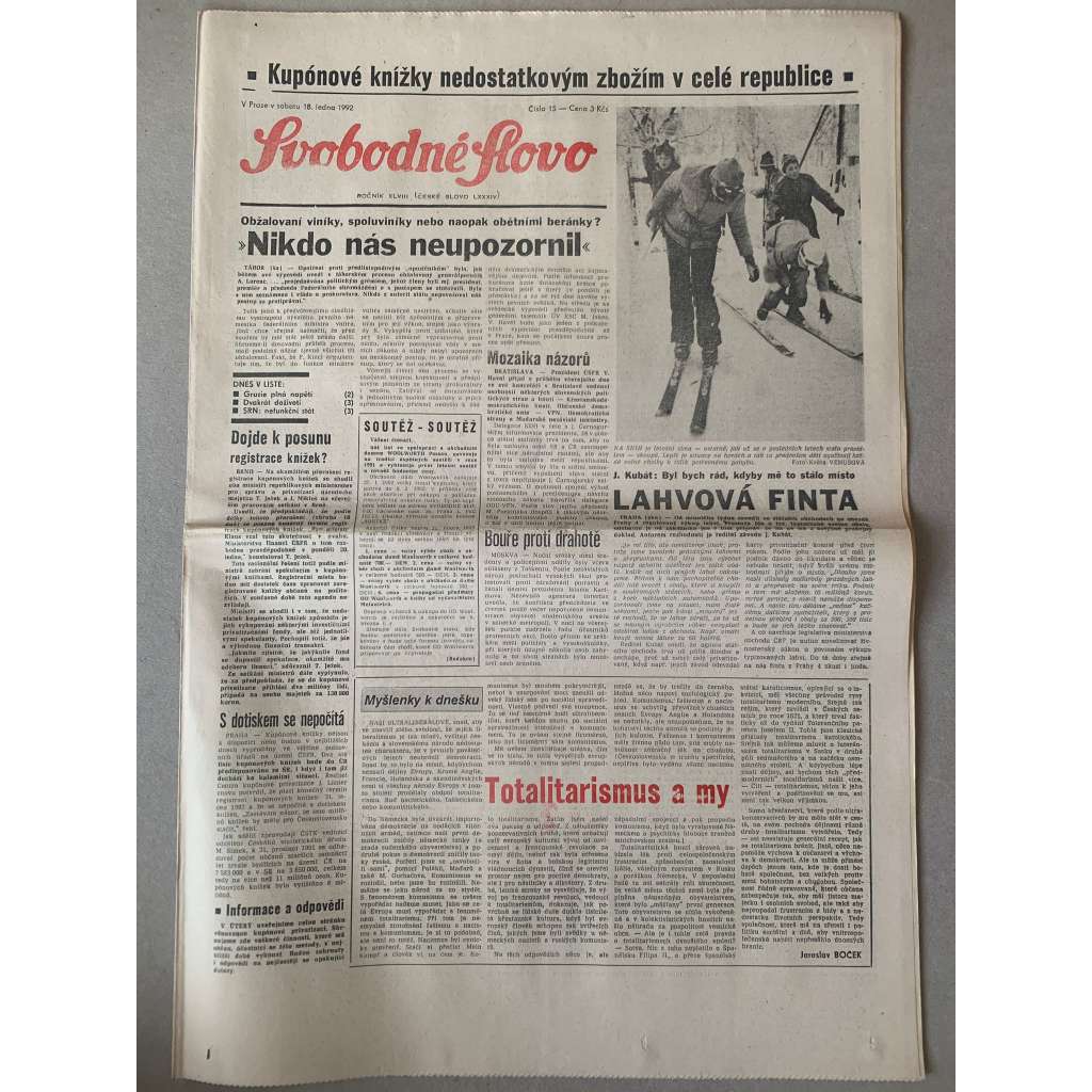 Svobodné slovo (18.1.1992) - staré noviny