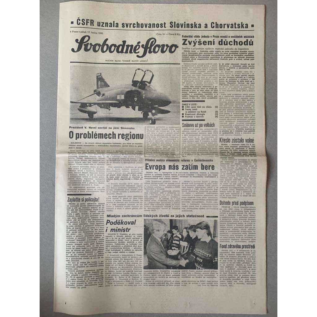 Svobodné slovo (17.1.1992) - staré noviny