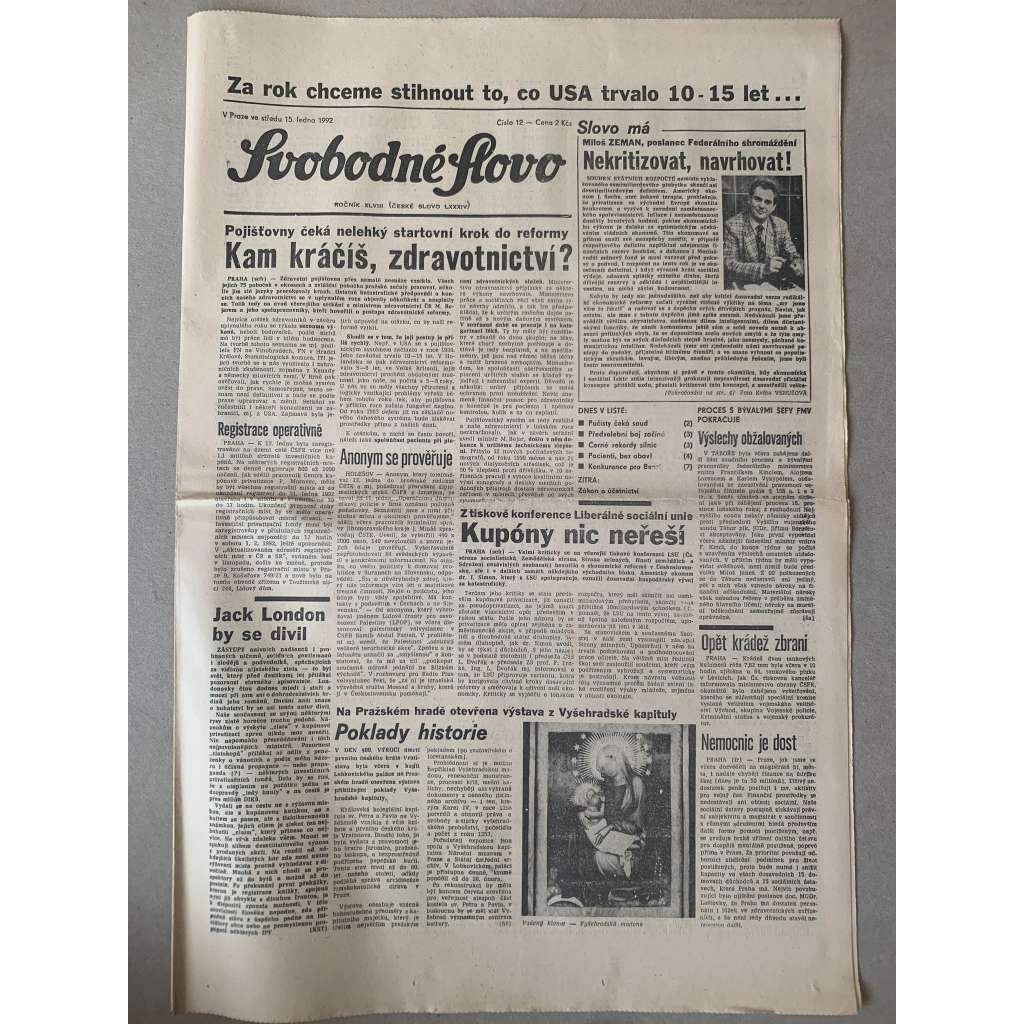 Svobodné slovo (15.1.1992) - staré noviny