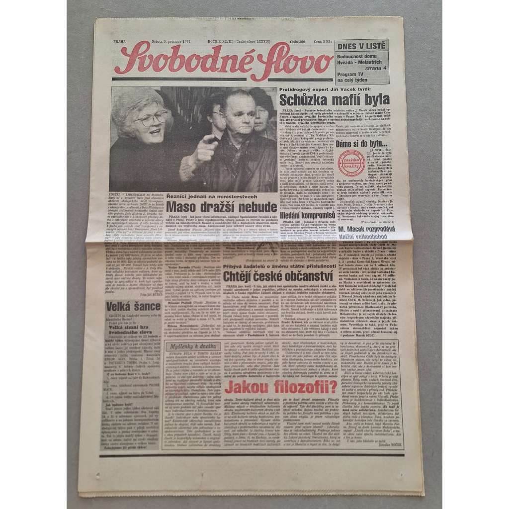 Svobodné slovo (5.12.1992) - staré noviny Svobodné slovo (5.12.1992) - staré noviny