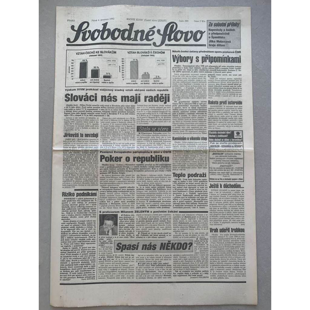 Svobodné slovo (4.12.1992) - staré noviny Svobodné slovo (4.12.1992) - staré noviny