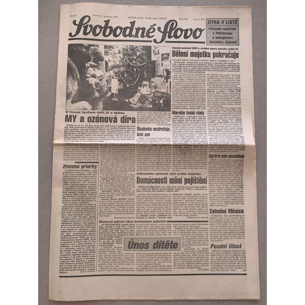 Svobodné slovo (3.12.1992) - staré noviny Svobodné slovo (3.12.1992) - staré noviny