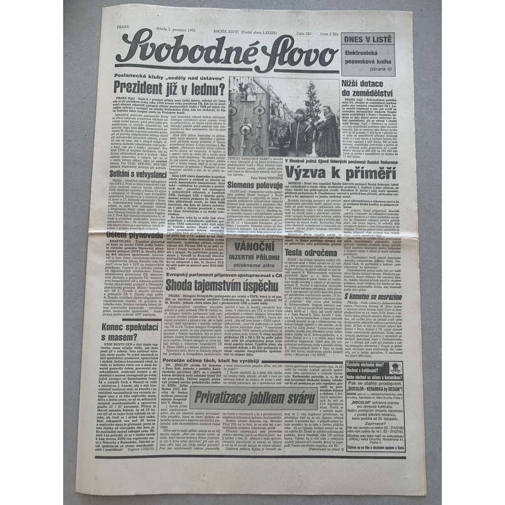 Svobodné slovo (2.12.1992) - staré noviny Svobodné slovo (2.12.1992) - staré noviny