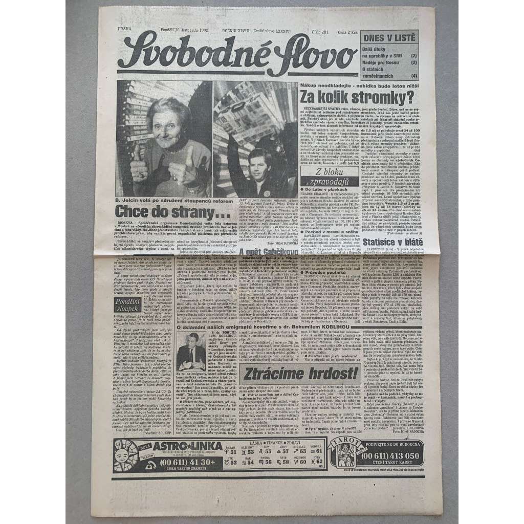 Svobodné slovo (30.11.1992) - staré noviny Svobodné slovo (30.11.1992) - staré noviny