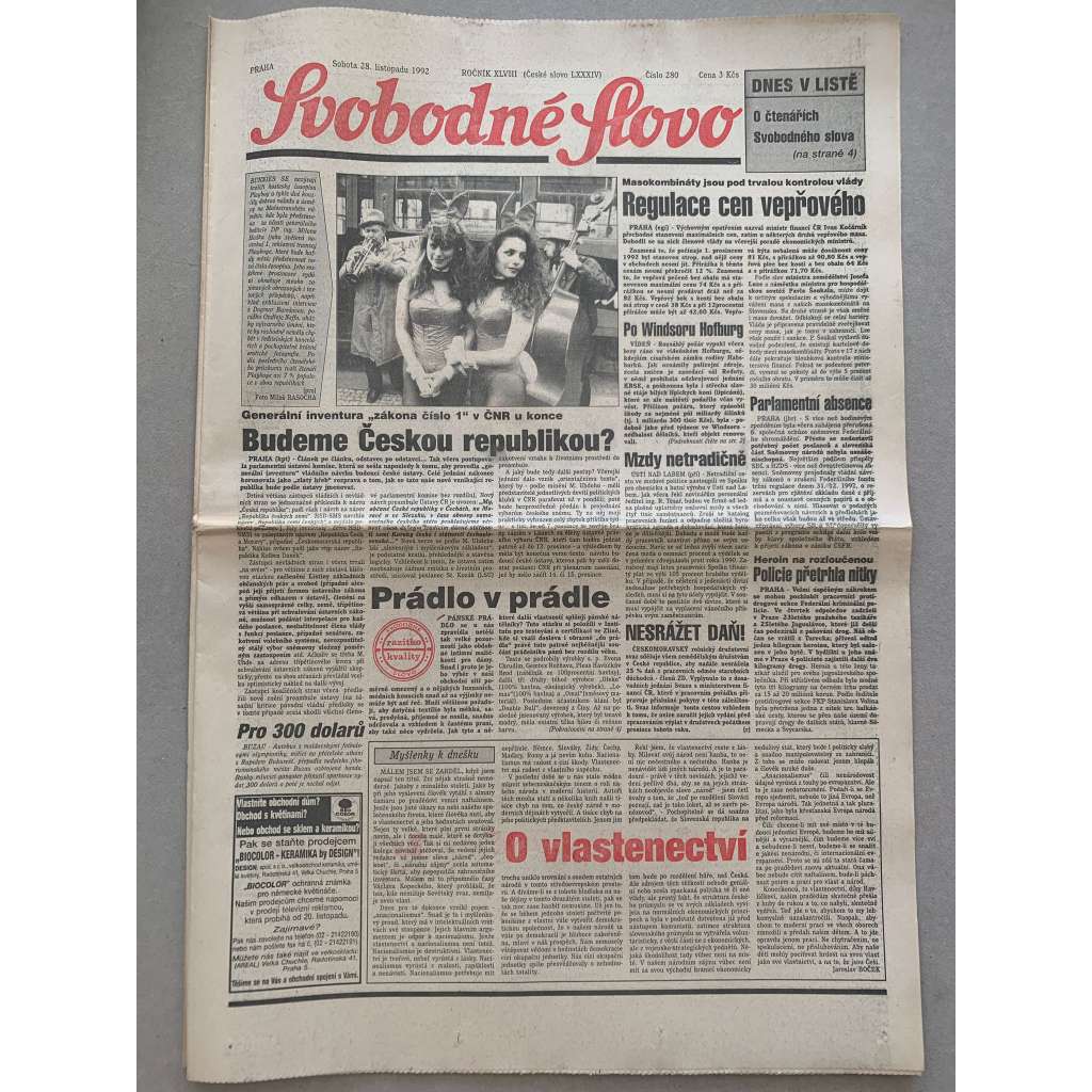 Svobodné slovo (28.11.1992) - staré noviny Svobodné slovo (28.11.1992) - staré noviny