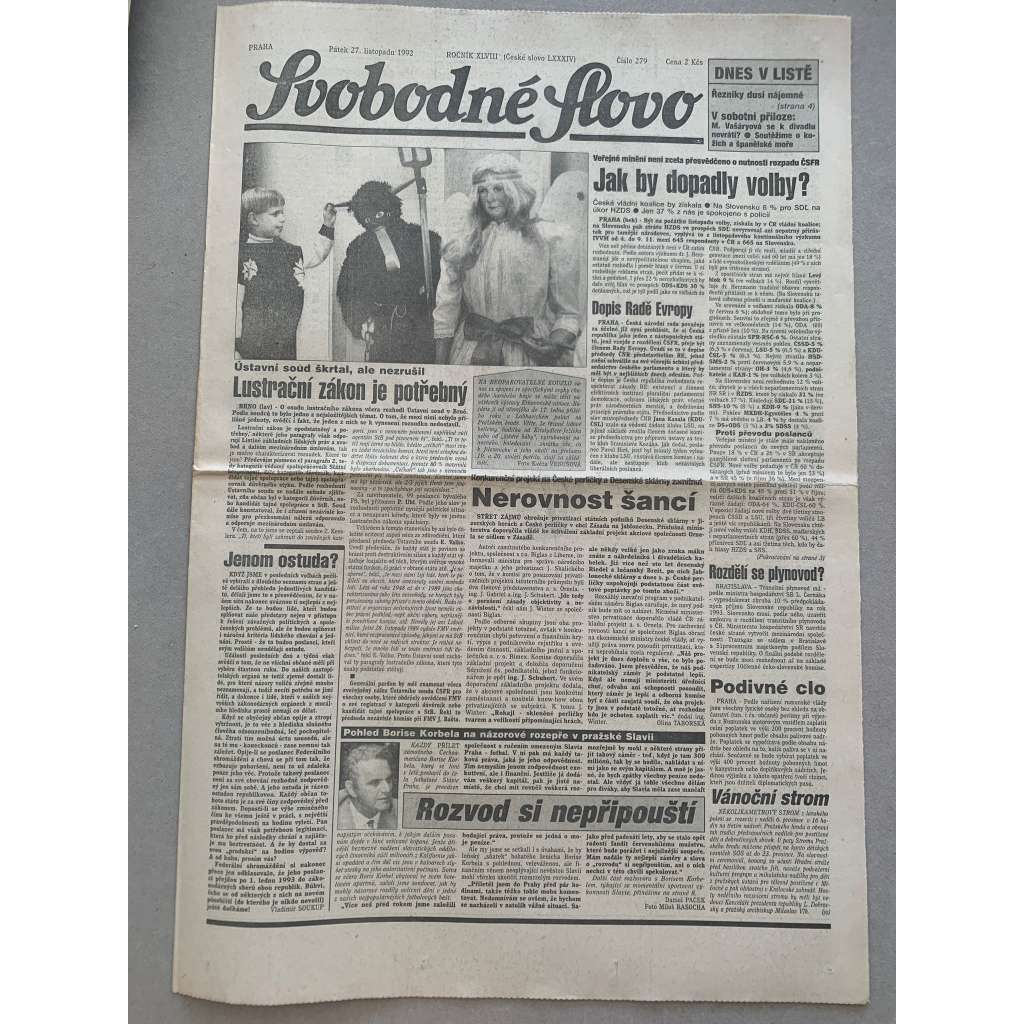 Svobodné slovo (27.11.1992) - staré noviny Svobodné slovo (27.11.1992) - staré noviny