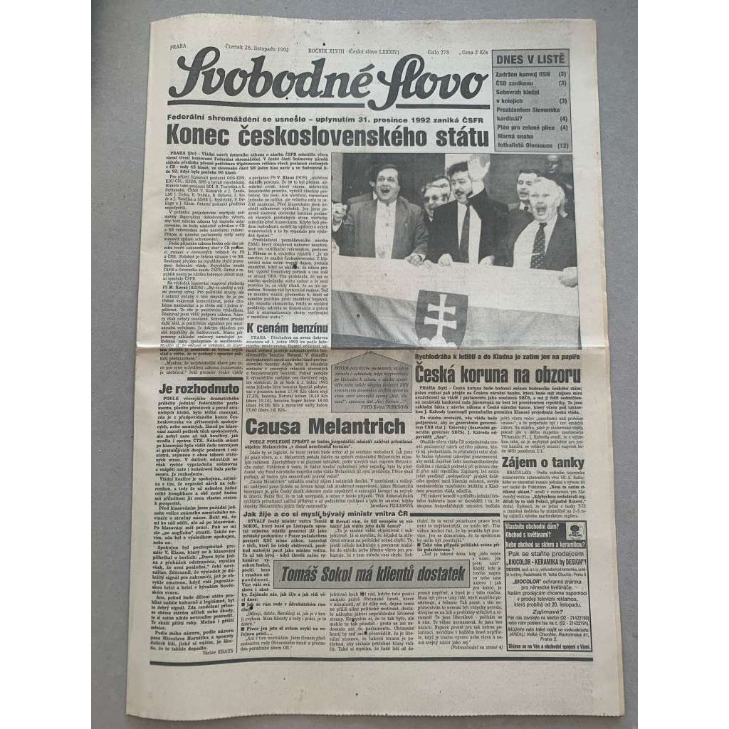 Svobodné slovo (26.11.1992) - staré noviny Svobodné slovo (26.11.1992) - staré noviny