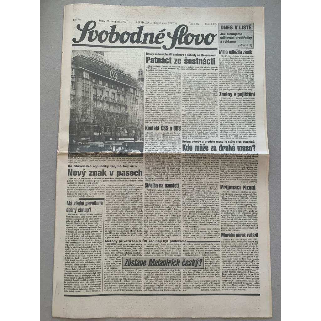 Svobodné slovo (25.11.1992) - staré noviny Svobodné slovo (25.11.1992) - staré noviny
