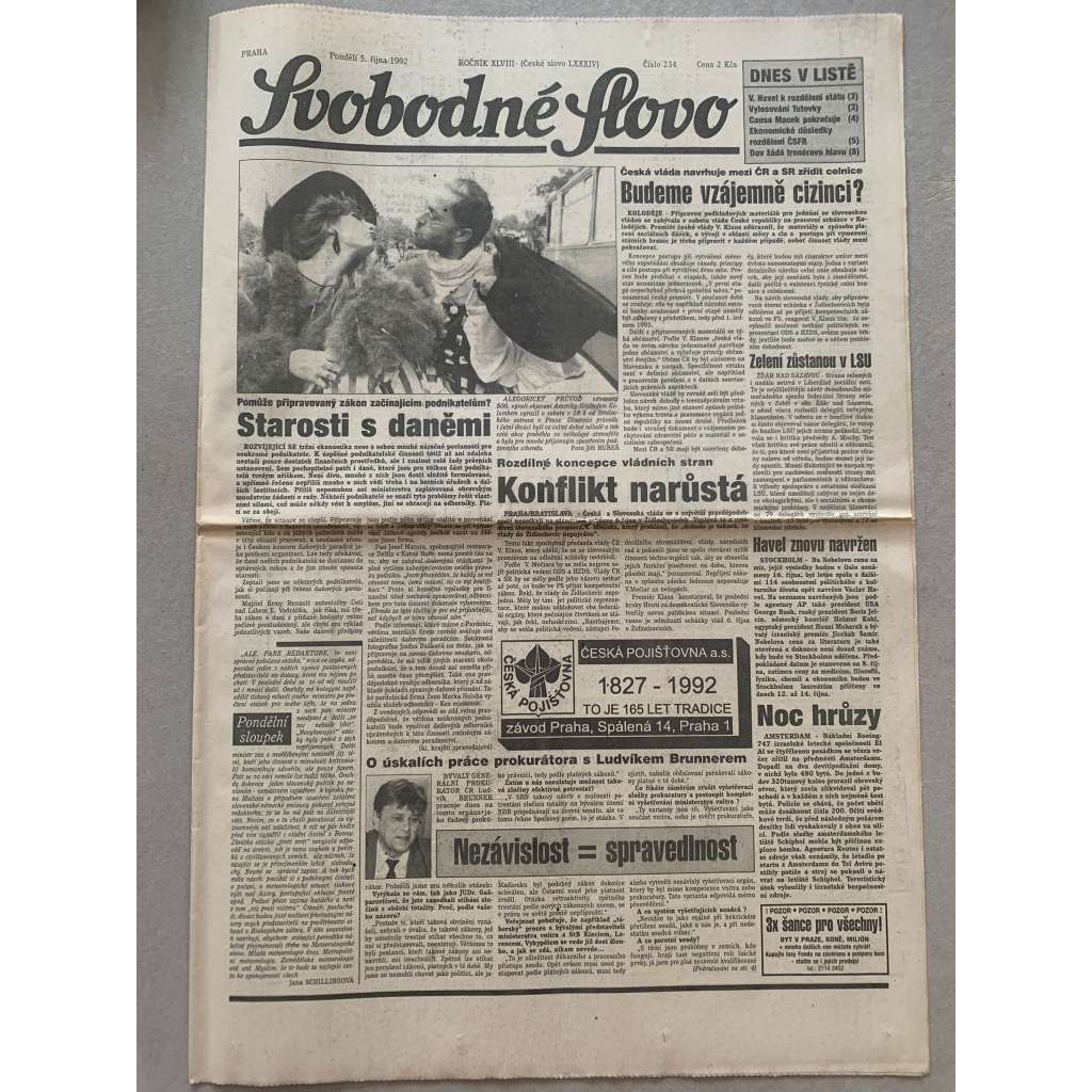 Svobodné slovo (5.10.1992) - staré noviny Svobodné slovo (5.10.1992) - staré noviny