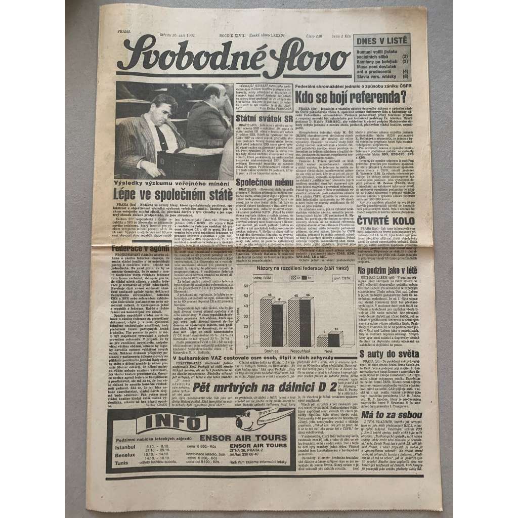Svobodné slovo (30.9.1992) - staré noviny Svobodné slovo (30.9.1992) - staré noviny