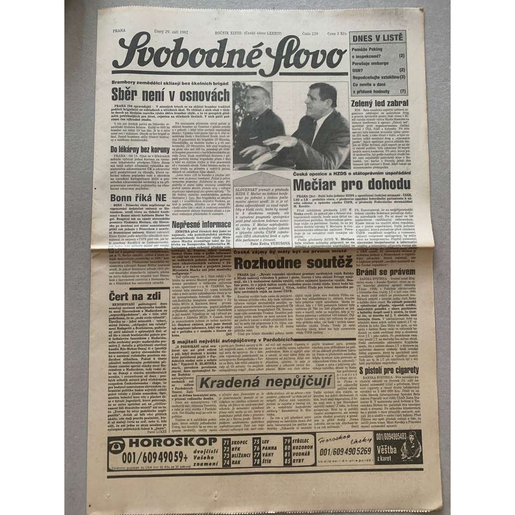 Svobodné slovo (29.9.1992) - staré noviny Svobodné slovo (29.9.1992) - staré noviny