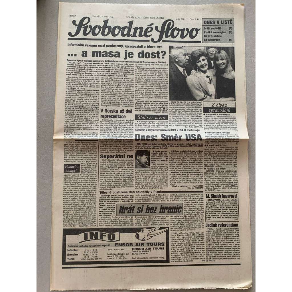 Svobodné slovo (28.9.1992) - staré noviny Svobodné slovo (28.9.1992) - staré noviny