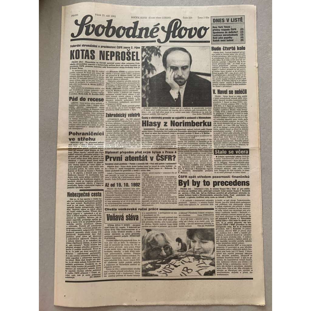 Svobodné slovo (25.9.1992) - staré noviny Svobodné slovo (25.9.1992) - staré noviny
