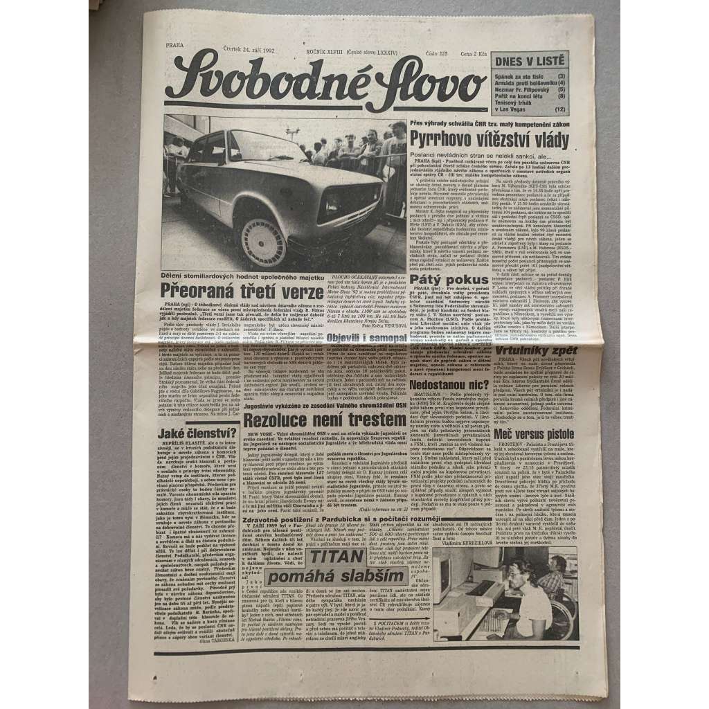Svobodné slovo (24.9.1992) - staré noviny Svobodné slovo (24.9.1992) - staré noviny