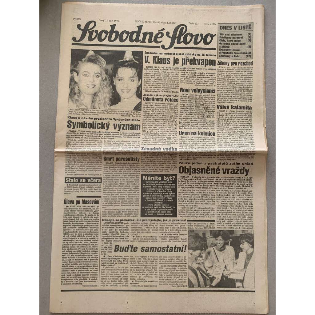 Svobodné slovo (22.9.1992) - staré noviny Svobodné slovo (22.9.1992) - staré noviny