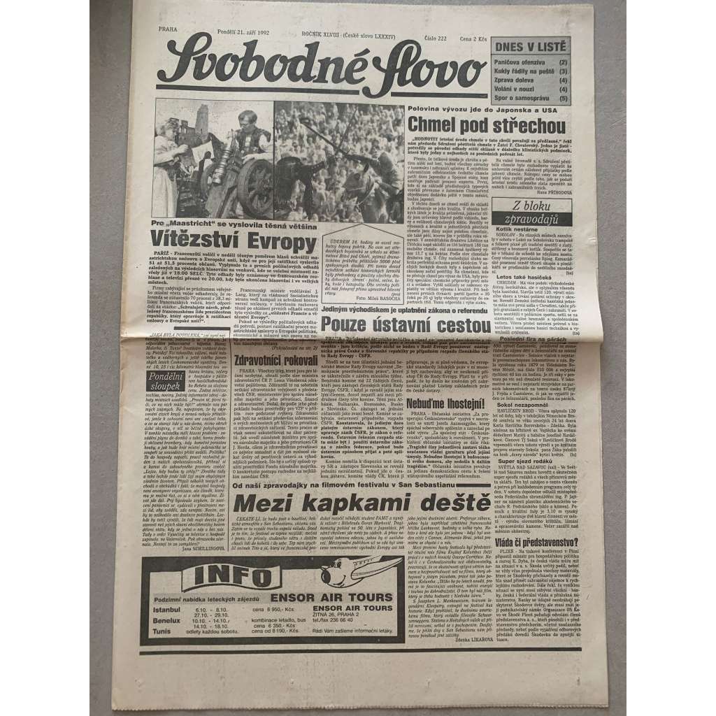 Svobodné slovo (21.9.1992) - staré noviny Svobodné slovo (21.9.1992) - staré noviny