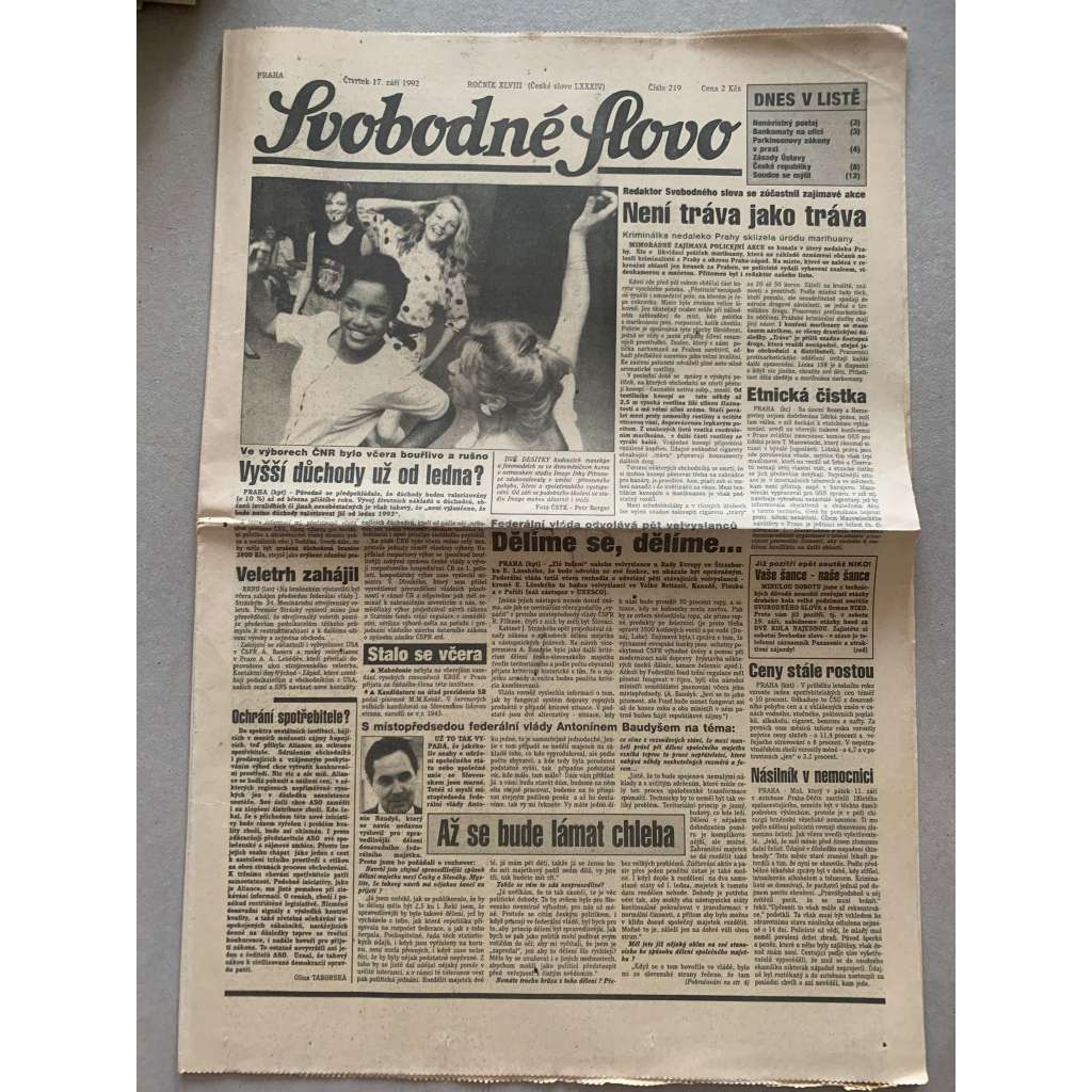 Svobodné slovo (17.9.1992) - staré noviny Svobodné slovo (17.9.1992) - staré noviny