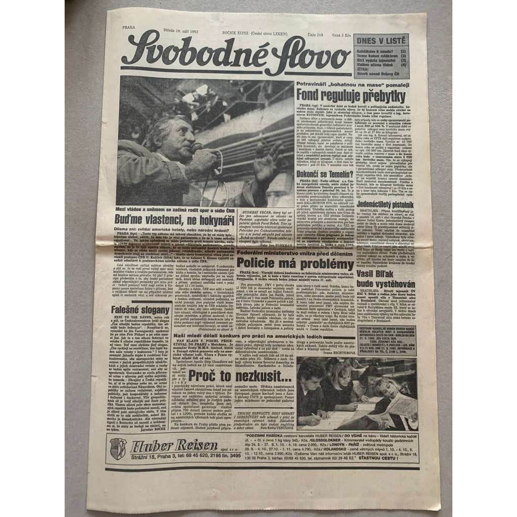 Svobodné slovo (16.9.1992) - staré noviny Svobodné slovo (16.9.1992) - staré noviny