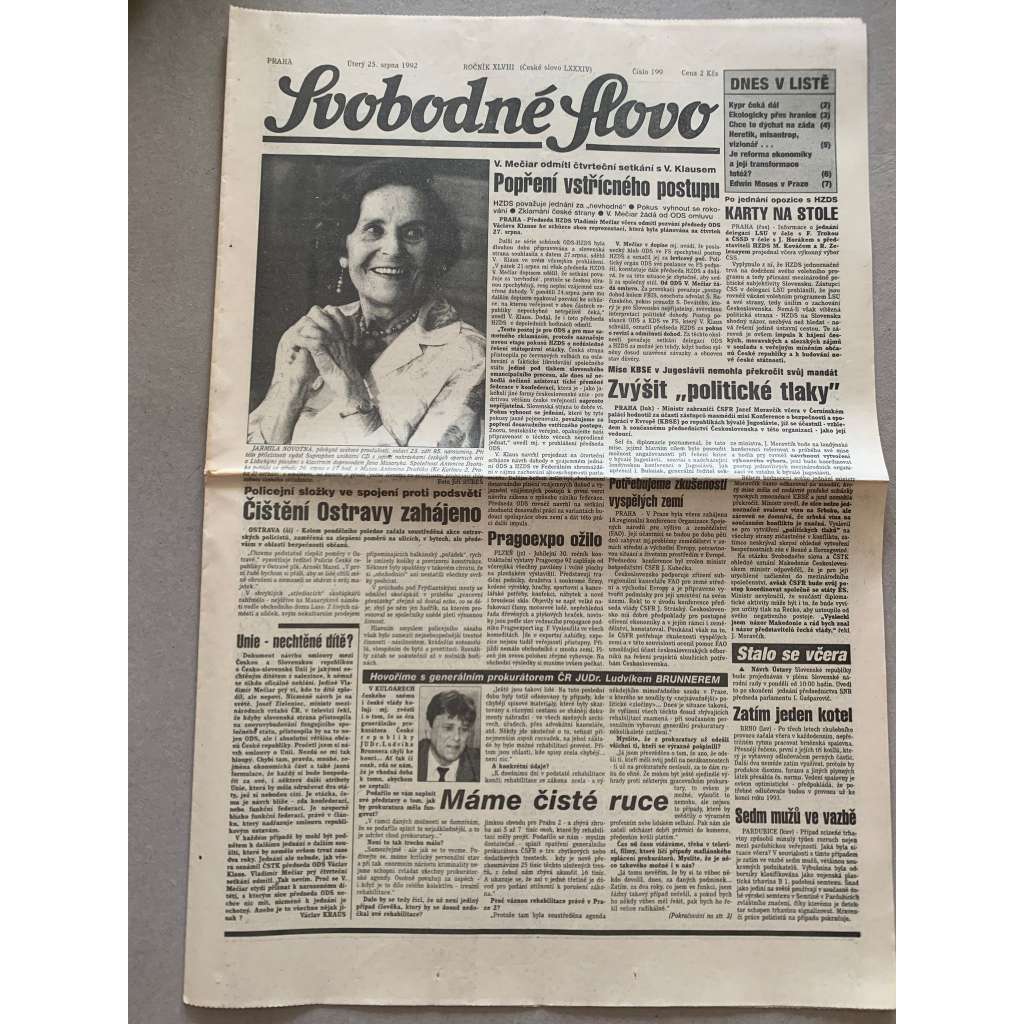 Svobodné slovo (25.8.1992) - staré noviny Svobodné slovo (25.8.1992) - staré noviny
