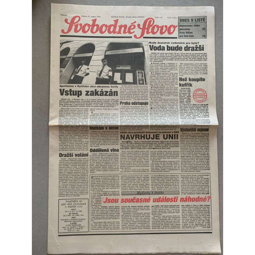 Svobodné slovo (22.8.1992) - staré noviny Svobodné slovo (22.8.1992) - staré noviny