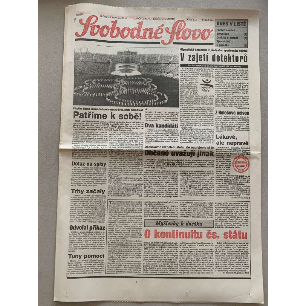 Svobodné slovo (25.7.1992) - staré noviny Svobodné slovo (25.7.1992) - staré noviny