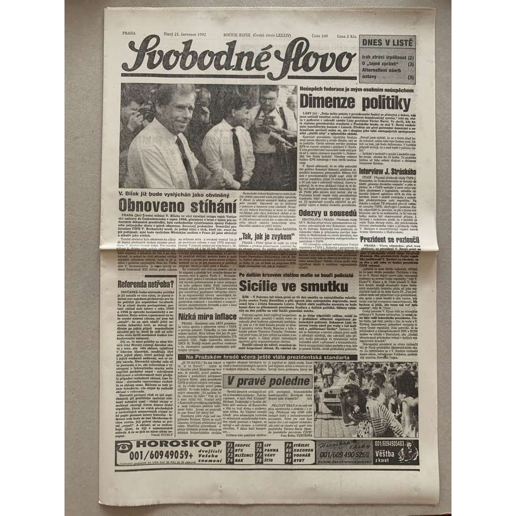 Svobodné slovo (21.7.1992) - staré noviny Svobodné slovo (21.7.1992) - staré noviny