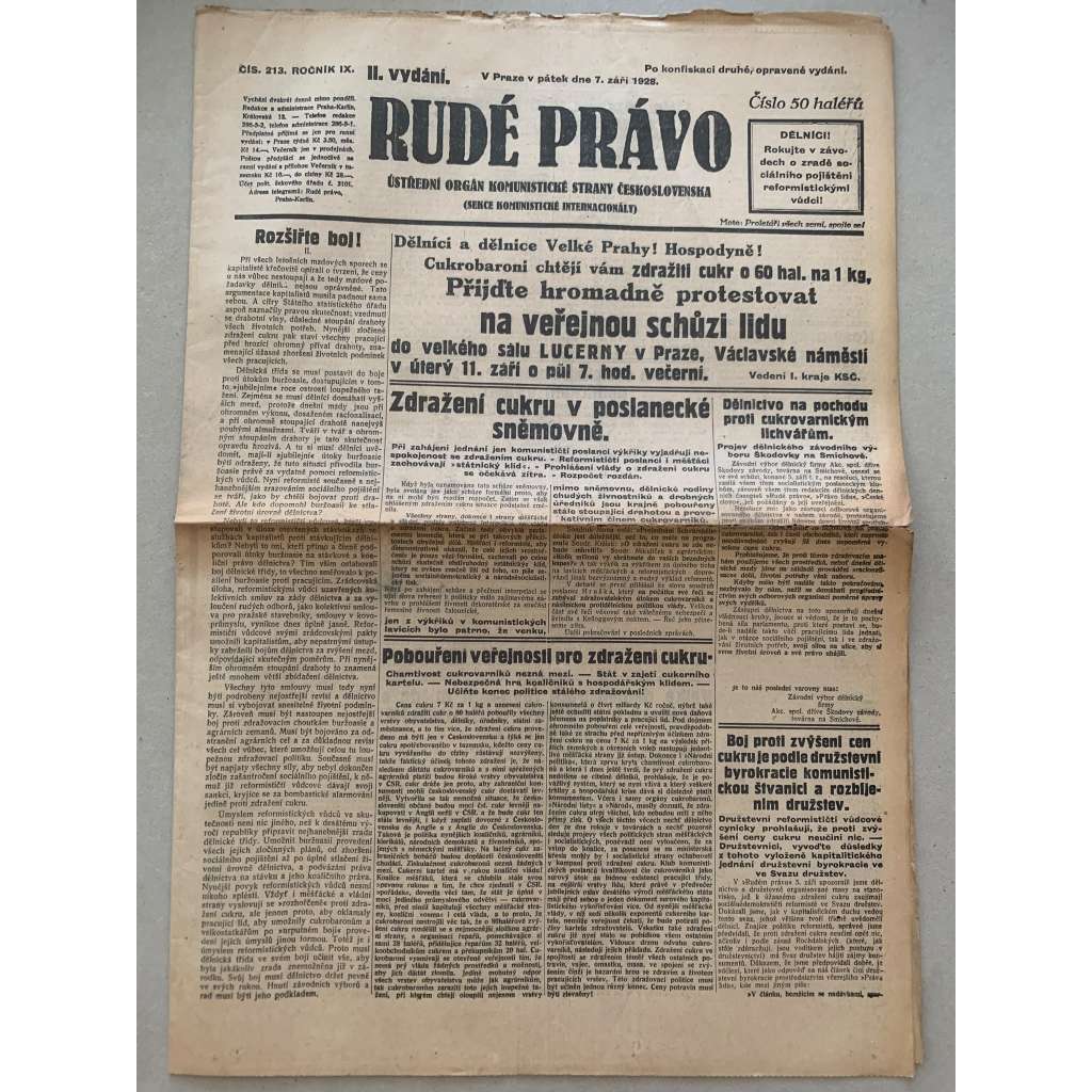 Rudé právo (7.9.1928) - 1. republika, staré noviny Rudé právo (7.9.1928) - 1. republika, staré noviny