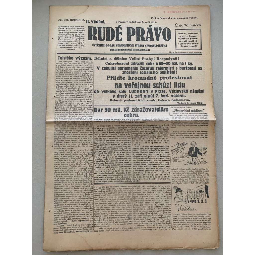 Rudé právo (9.9.1928) - 1. republika, staré noviny Rudé právo (9.9.1928) - 1. republika, staré noviny