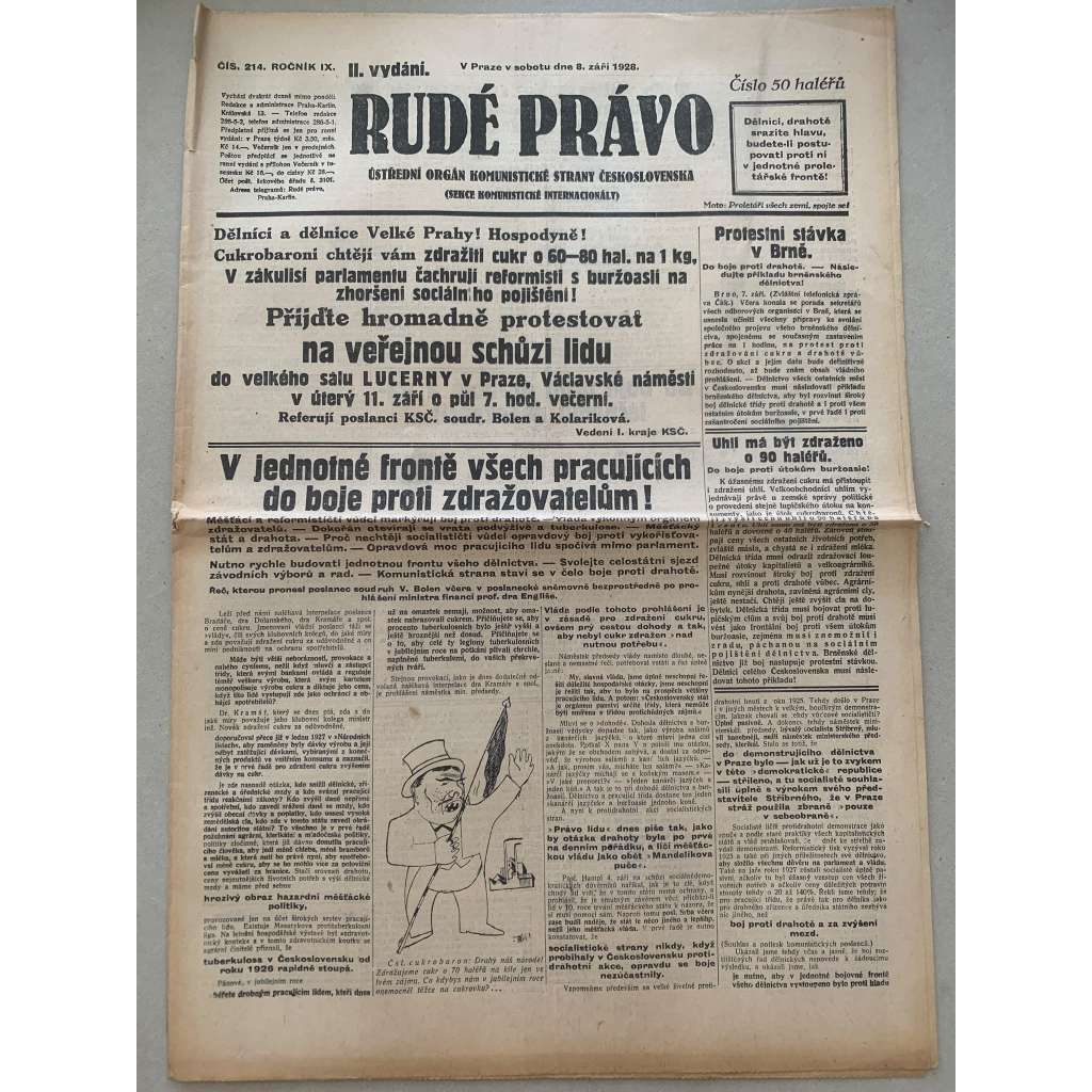 Rudé právo (8.9.1928) - 1. republika, staré noviny Rudé právo (8.9.1928) - 1. republika, staré noviny