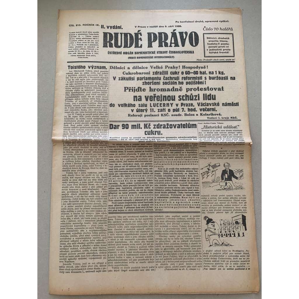 Rudé právo (9.9.1928) - 1. republika, staré noviny Rudé právo (9.9.1928) - 1. republika, staré noviny