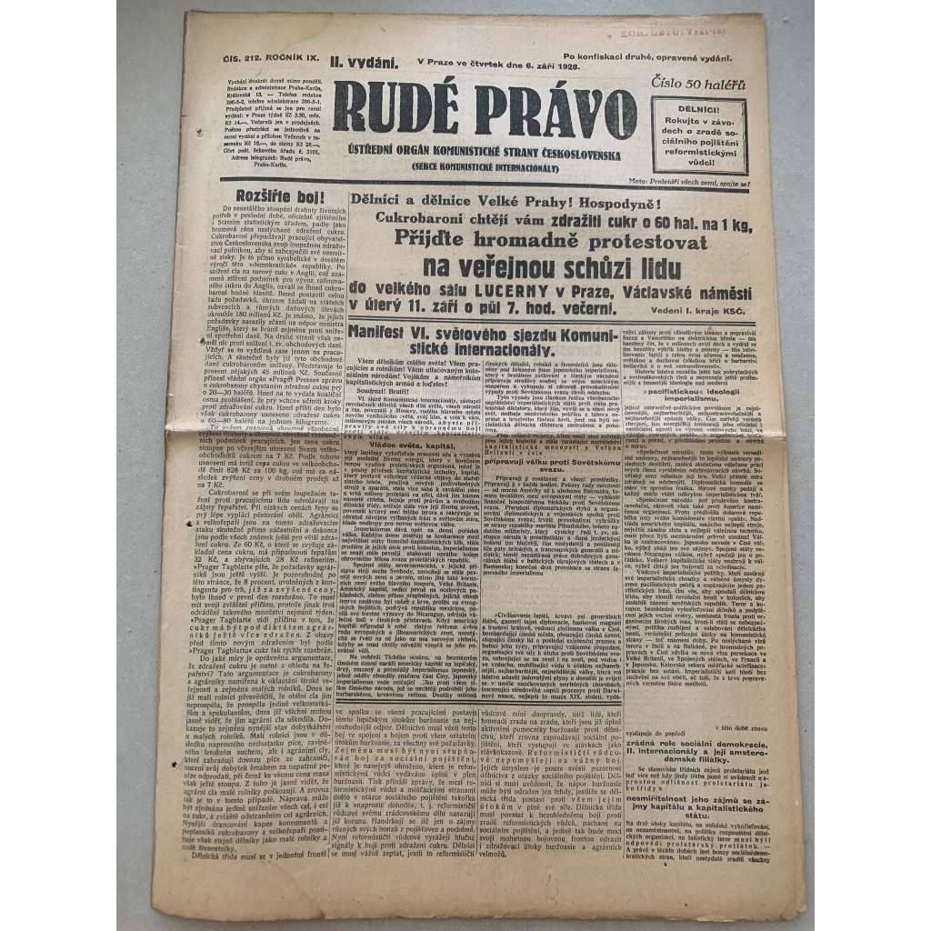 Rudé právo (6.9.1928) - 1. republika, staré noviny Rudé právo (6.9.1928) - 1. republika, staré noviny